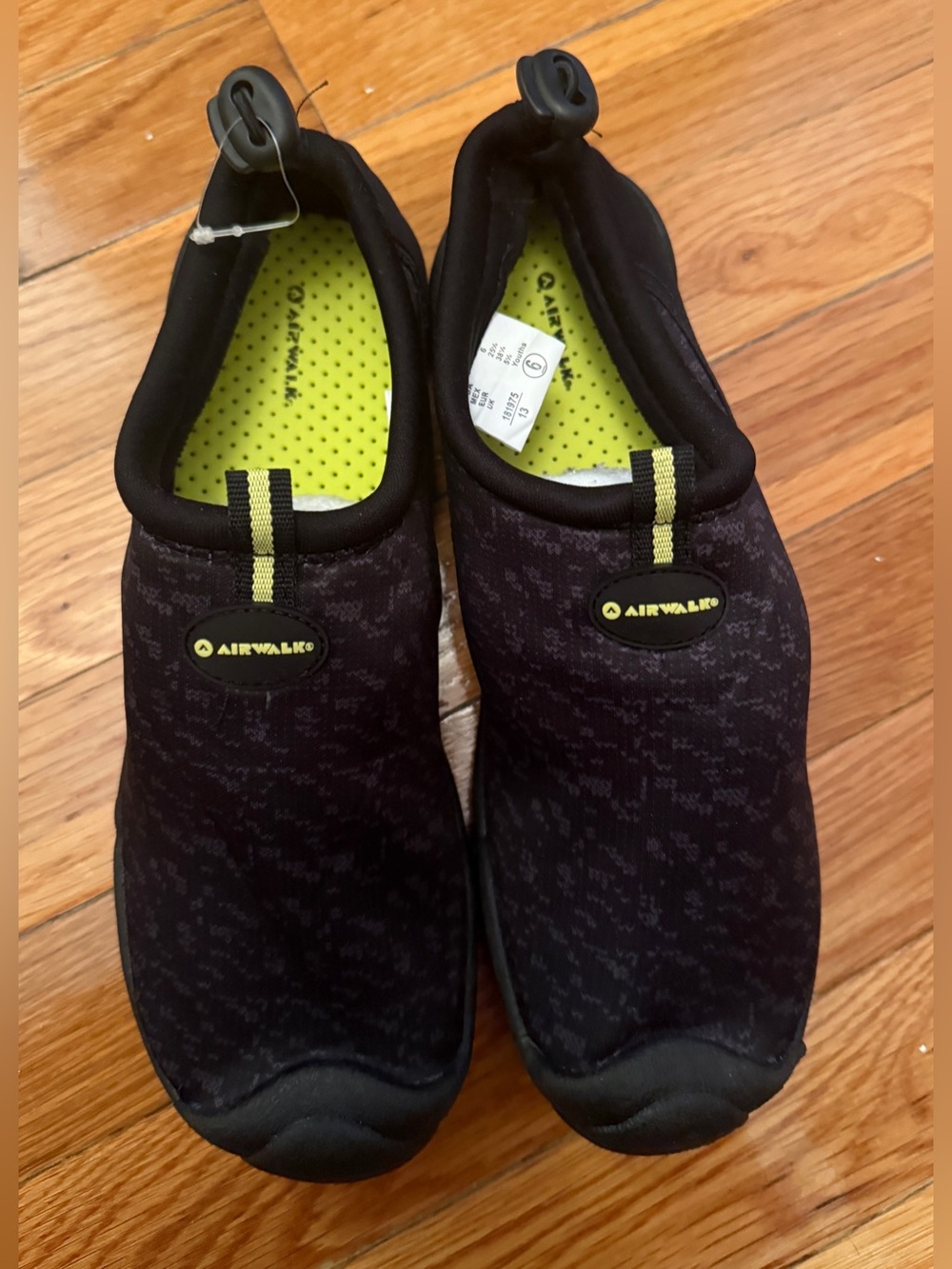 Airwalk Black Slip-On Water Shoes with Lime Accents